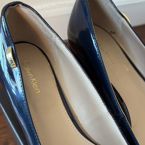Calvin Klein Navy Patent Block Heels - Picture 2 of 7